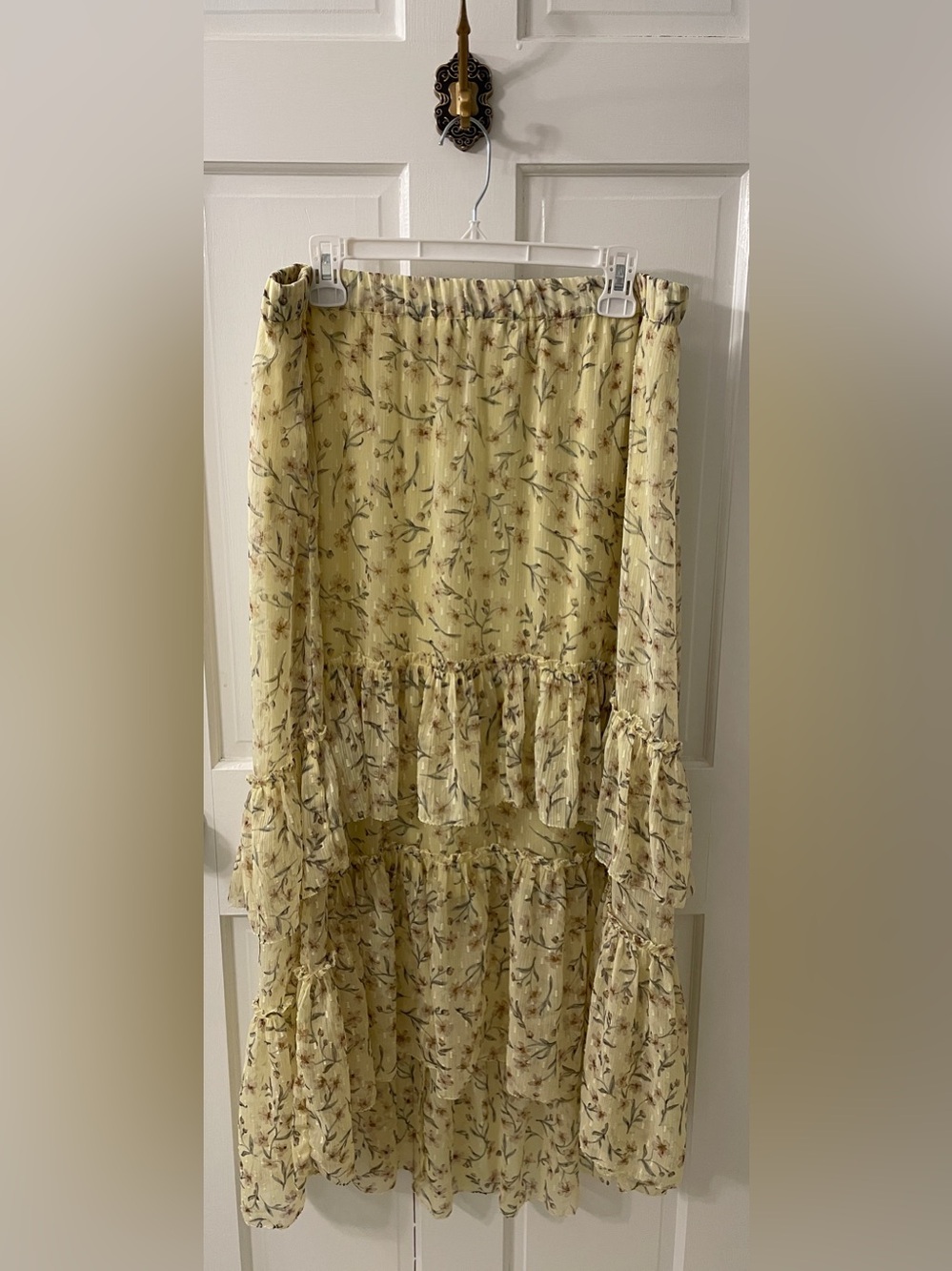 H&M Yellow Floral Chiffon Tiered Hi-Low Maxi Skirt - Picture 2 of 7